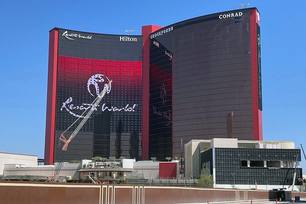Resorts World Las Vegas is shown under construction Monday, April 19, 2021, in Las Vegas. Owners have announced a June 24, 2021, opening date after more than seven years of planning and building. The $4.3 billion complex by Malaysia-based Genting Group has been under construction since May 2015. It has more than 3,500 rooms at three Hilton-branded hotels. (AP Photo/Ken Ritter)
