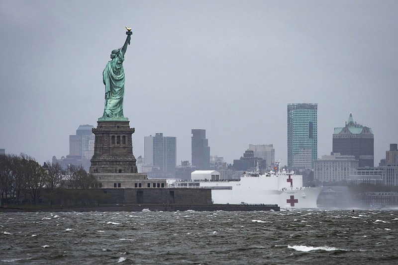 The Statue of Liberty as seen from across the Hudson River in Jersey City, N.J., on April 30, 2020. MUST CREDIT: Bloomberg photo by Mark Kauzlarich