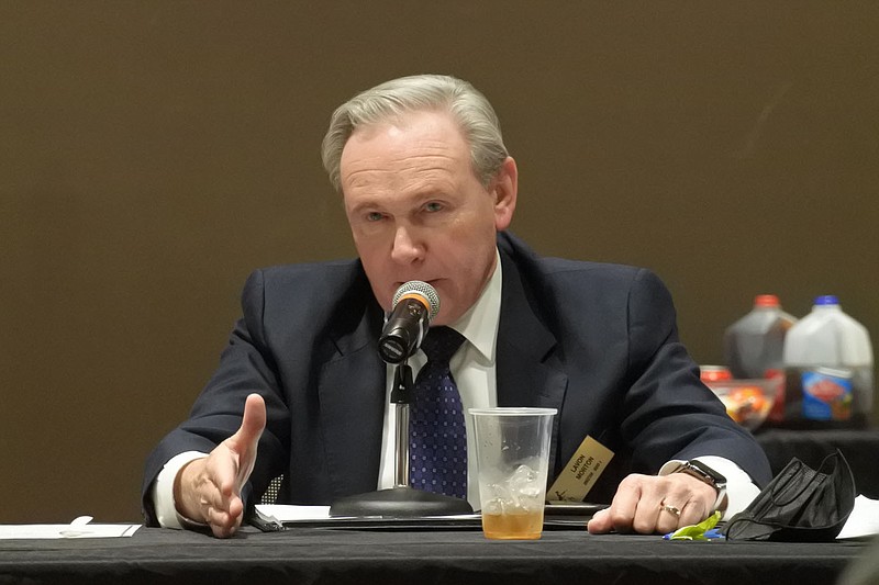 Fort Smith Ward 3 City Director Lavon Morton speaks during the Fort Smith Board of Directors strategic workshop at the Blue Lion building downtown Friday. 
(NWA Democrat-Gazette/Thomas Saccente)