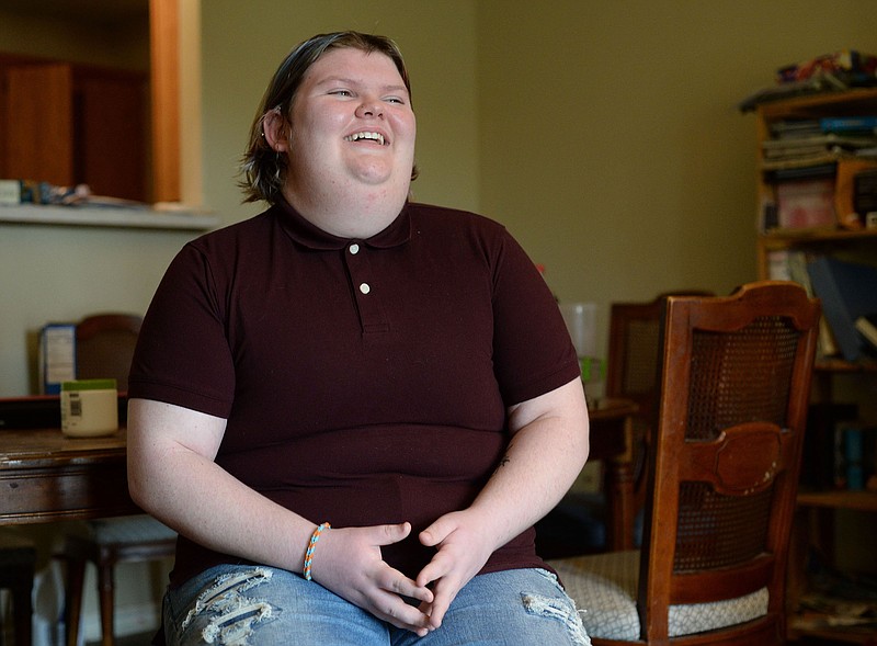 Atticus Goswick speaks Wednesday, April 7, 2021, at his home in Centerton. Goswick is a transgender male who attends Bentonville West High School. Visit nwaonline.com/210411Daily/ for today's photo gallery. 
(NWA Democrat-Gazette/Andy Shupe)