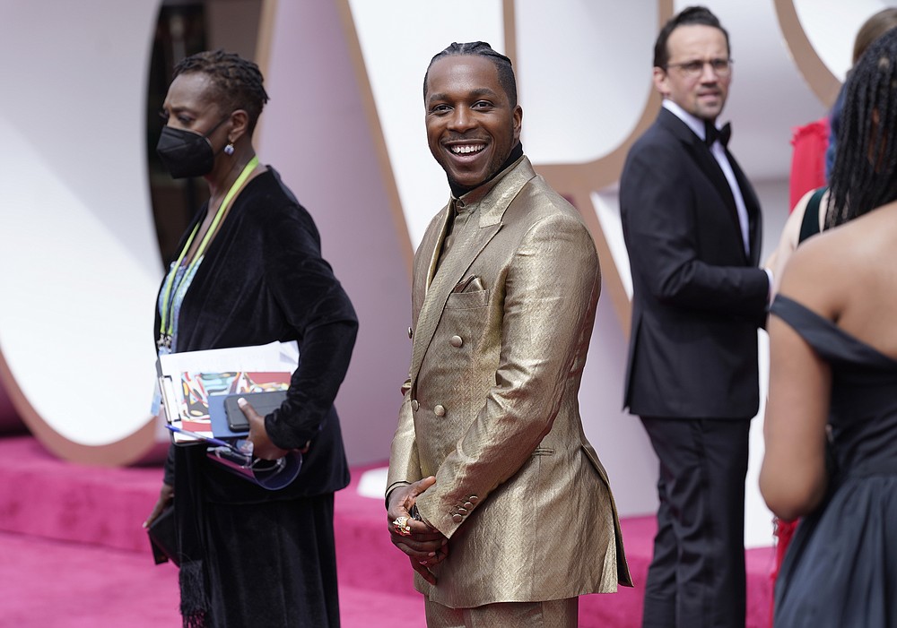 Leslie Odom Jr. arrives at the Oscars on Sunday, April 25, 2021, at Union Station in Los Angeles. (AP Photo/Chris Pizzello, Pool)