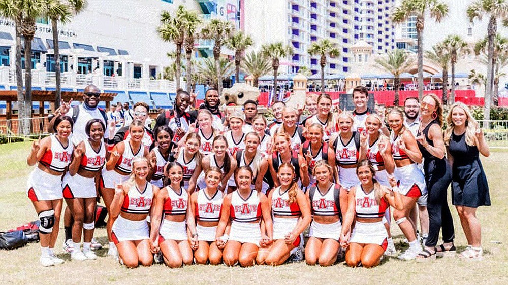 For the first time in Arkansas State University history, the spirit squads of cheer and dance posted the highest finishes ever at the 40th National Cheerleaders/National Dance Associations College Nationals recently in Daytona, Fla. Arkansas State’s cheer and dance team is one of the university’s elite level club sports that compete on the national level. (Courtesy photos)