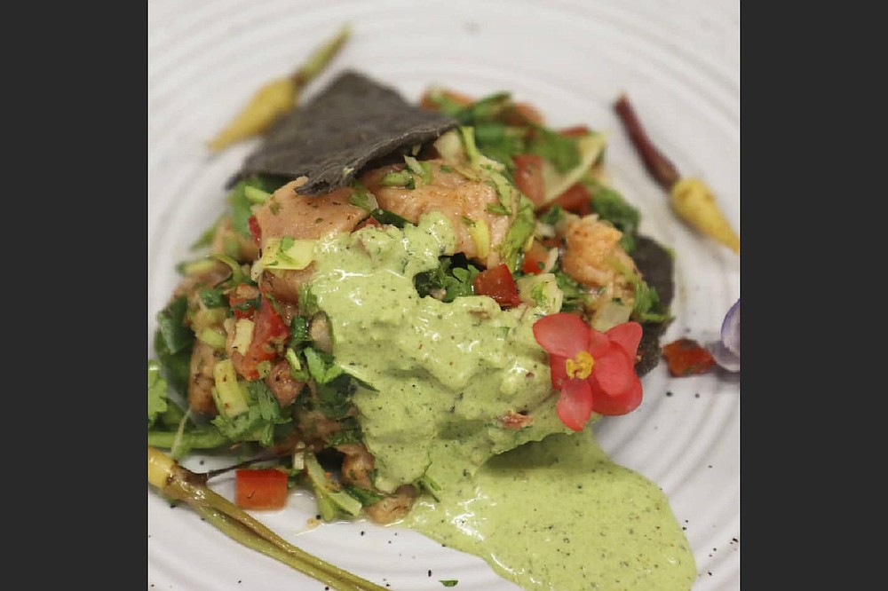 Geovanny Villagran won the 2021 Diamond Chef April 22. His winning dish: Salmon Ceviche, featuring a roasted poblano pepper dip and caramelized baby turnips. (Special to the Democrat-Gazette)