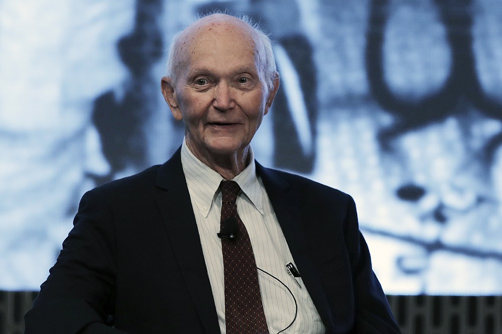 FILE - In this Wednesday, June 19, 2019 file photo, astronaut Michael Collins attends the JFK Space Summit at the John F. Kennedy Presidential Library in Boston. Collins, who piloted the ship from which Neil Armstrong and Buzz Aldrin left to make their historic first steps on the moon in 1969, died Wednesday, April 28, 2021, of cancer, his family said. He was 90. 
(AP Photo/Charles Krupa)