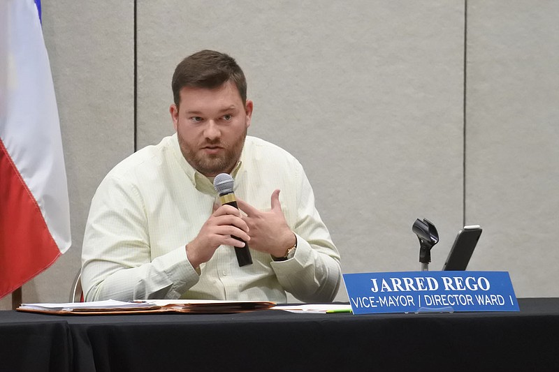 Fort Smith Ward 1 City Director and Vice Mayor Jarred Rego speaks during the Fort Smith Board of Directors study session Tuesday. 
(NWA Democrat-Gazette/Thomas Saccente)