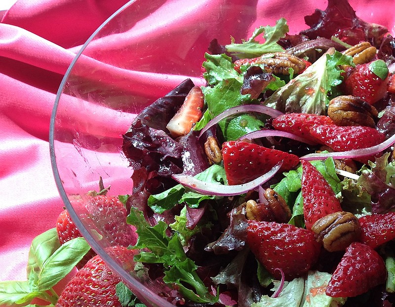 Strawberry Baby Greens Salad With Buttery Spiced Pecans and Balsamic Vinaigrette (Gwynn Galvin, SwirlsOfFlavor.com)