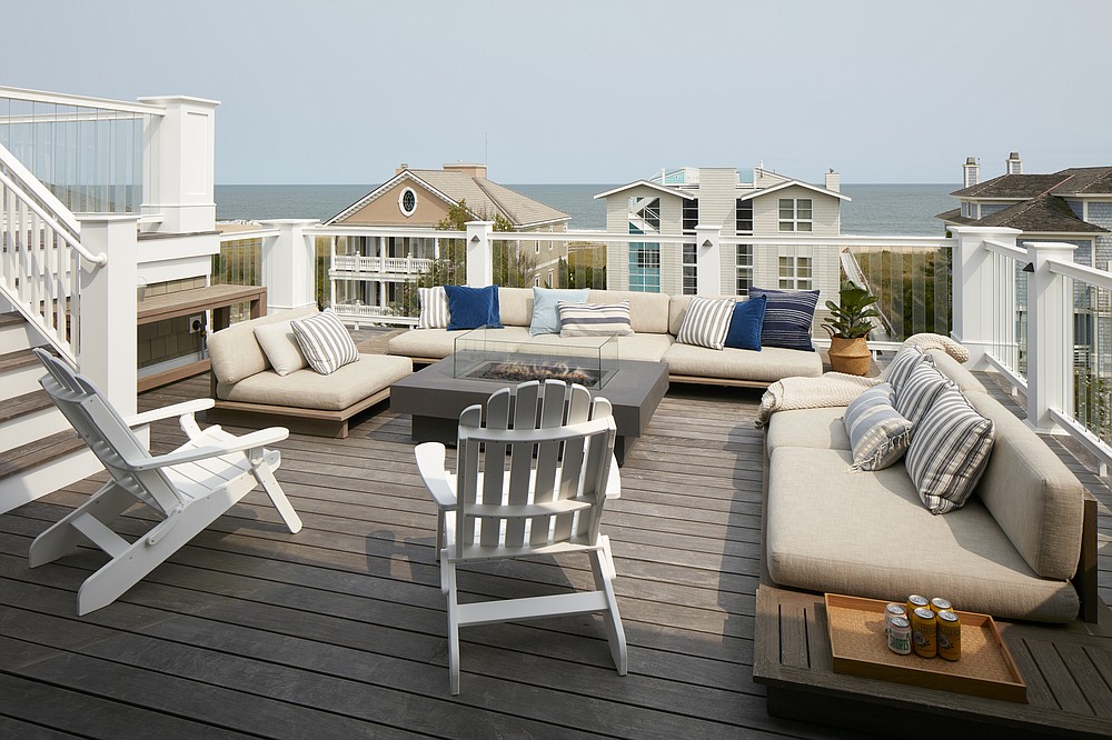A beach home by Marnie Custom Homes features a rooftop with furniture from Restoration Hardware's Maldives collection. (Courtesy Dana Hoff via The Washington Post)