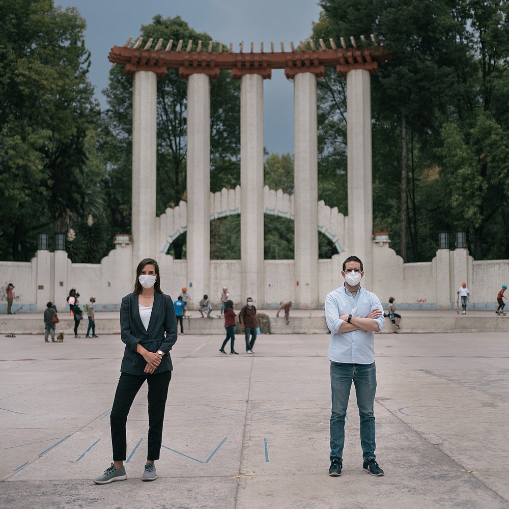Economic consultant Laurianne Despeghel and software developer Mario Romero Zavala pose for a portrait at a park in Mexico City's Condesa neighborhood. MUST CREDIT: Photo for The Washington Post by Luis Antonio Rojas