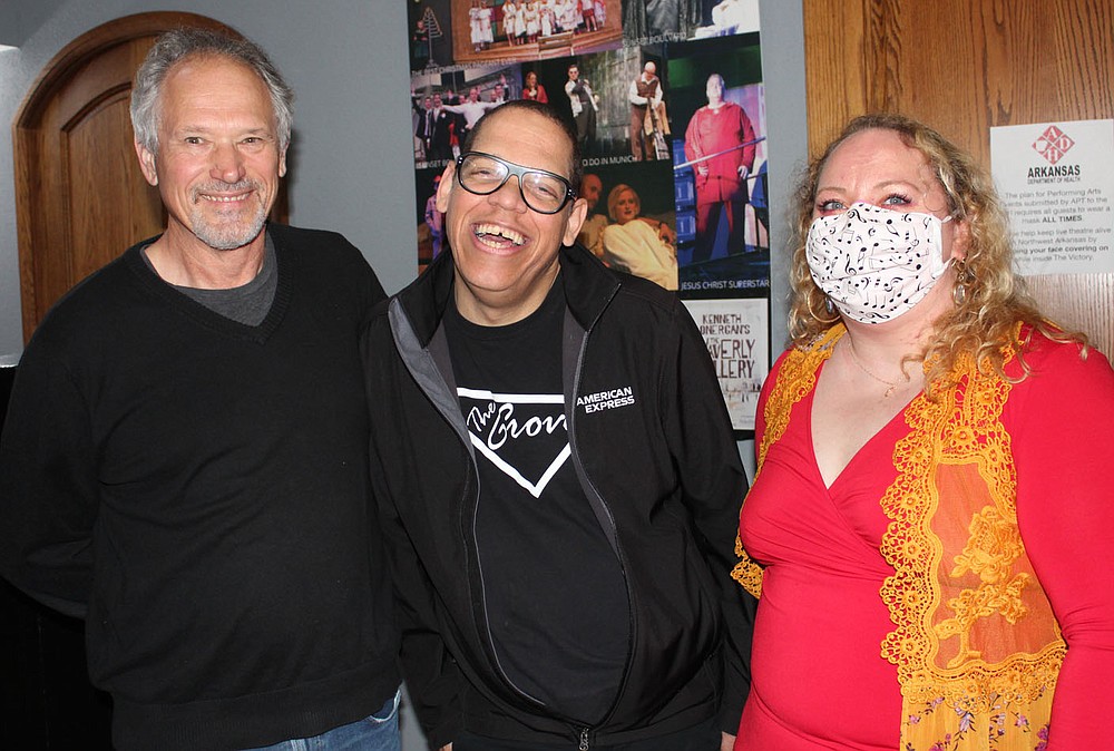 Joe March (from left), Greg Morton and Jennifer Flanary gather at Arkansas Public Theatre at The Victory.
(NWA Democrat-Gazette/Carin Schoppmeyer)