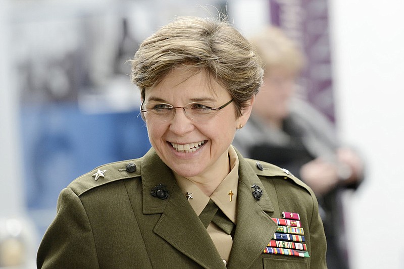 The 18th chaplain of the U.S. Marine Corps and Deputy Chief of Navy Chaplains, Rear Adm. Margaret G. Kibben, visits an exhibit featuring female chaplains at the Women in Military Service for America Memorial at Arlington, Va. in 2013. Kibben, the first women to become a chaplain for the Marine Corps, serves as the House chaplain.
(U.S. Department of Defense/EJ Hersom)