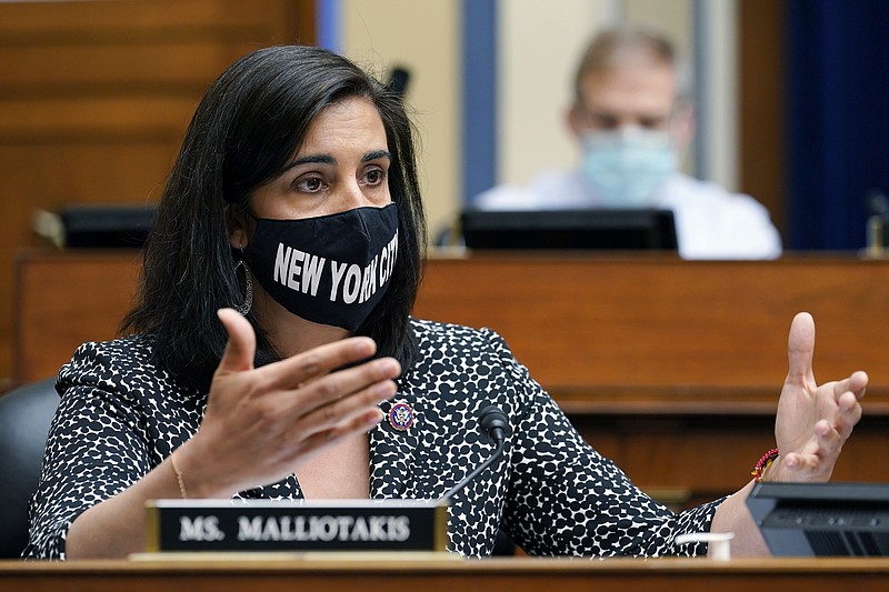 FILE - In this April 15, 2021, file photo, Rep. Nicole Malliotakis, R-N.Y., speaks during a House Select Subcommittee on the Coronavirus Crisis hearing on Capitol Hill in Washington. Every Republican in Congress voted against the $1.9 trillion "American Rescue Plan," which President Joe Biden signed into law three months ago. But ever since, Republicans from New York and Indiana to Texas and Washington state have promoted elements of legislation that would not  exist if they had their way. (AP Photo/Susan Walsh, Pool, File)