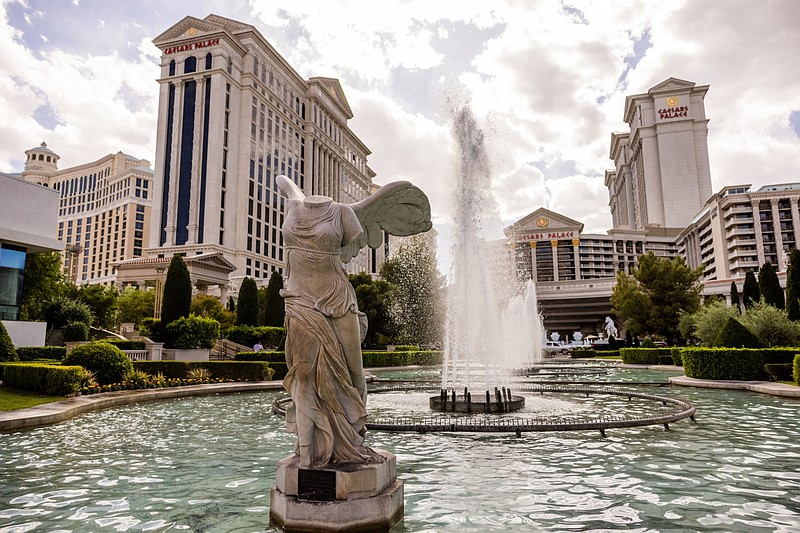 Fountains outside Caesars Palace hotel and casino in Las Vegas on May 2, 2021. MUST CREDIT: Bloomberg photo by Roger Kisby.