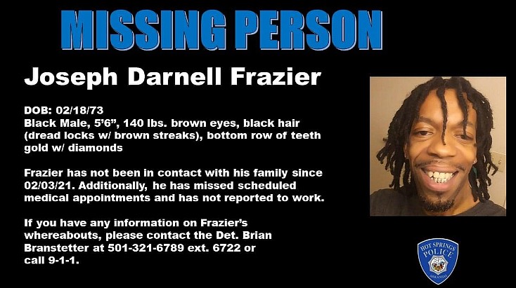 A screen capture of a social media post made by Hot Springs police about Joseph Darnell Frazier. - Submitted photo