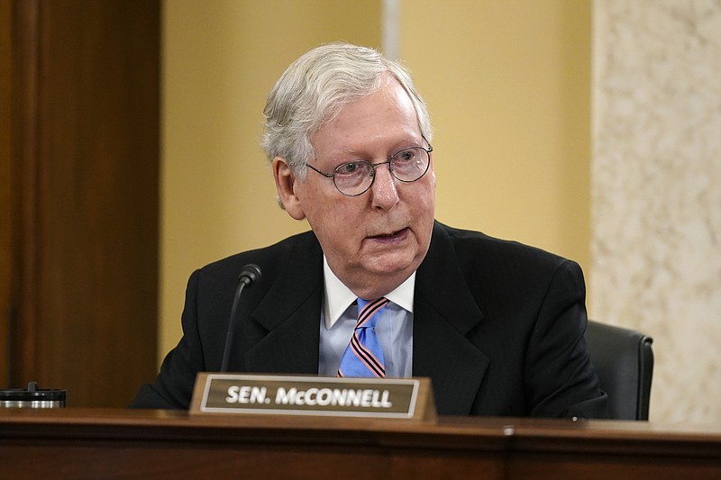 Senate Minority Leader Mitch McConnell of Ky., speaks during a Senate Rules Committee hearing at the Capitol in Washington, Tuesday, May 11, 2021. (AP Photo/J. Scott Applewhite)