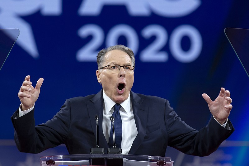 In this Feb. 29, 2020, file photo, National Rifle Association Executive Vice President and CEO Wayne LaPierre speaks at Conservative Political Action Conference, CPAC 2020, in Oxon Hill, Md. Federal Judge Harlin Hale announced his decision Tuesday to dismiss the National Rifle Association's bankruptcy case over whether the powerful gun-rights group should be allowed to incorporate in Texas instead of New York, after 11 days of testimony and arguments. Lawyers for New York and the NRA's former advertising agency grilled the group's embattled top executive, LaPierre, who acknowledged putting the NRA into Chapter 11 bankruptcy without the knowledge or assent of most of its board and other top officers. - AP Photo/Jose Luis Magana