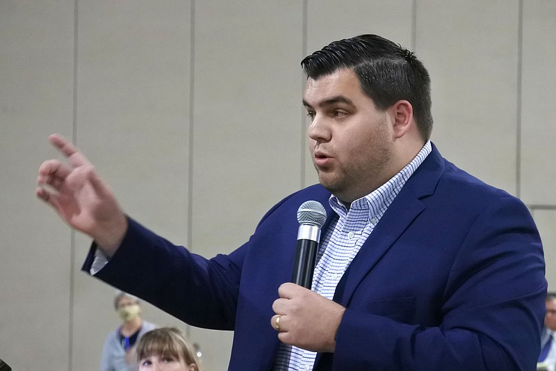 Dalton Person, a Fort Smith attorney who represents Fianna Properties, LLC, speaks during the Fort Smith Board of Directors regular meeting Tuesday. 
(NWA Democrat-Gazette/Thomas Saccente)