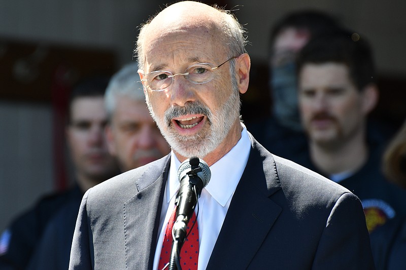 FILE - In this May 12, 2021 file photo, Gov. Tom Wolf speaks at an event in Mechanicsburg, Pa.  Beyond the local races on ballots, Pennsylvania’s primary election will determine the future of a governor’s authority during disaster declarations. Voters statewide Tuesday, May 18 will decide four separate ballot questions, including two on whether to give state lawmakers much more power over disaster declarations. (AP Photo/Marc Levy)