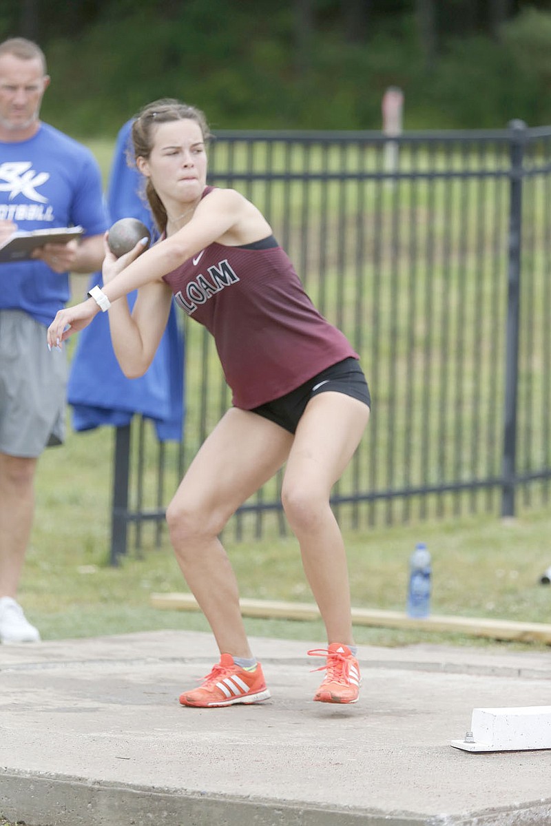 David Gottschalk/NWA Democrat-Gazette
Siloam Springs senior Quincy Efurd competes in the shot put Thursday in the state heptathlon at Ramay Junior High School in Fayetteville. Efurd finished 18th overall at the competition.