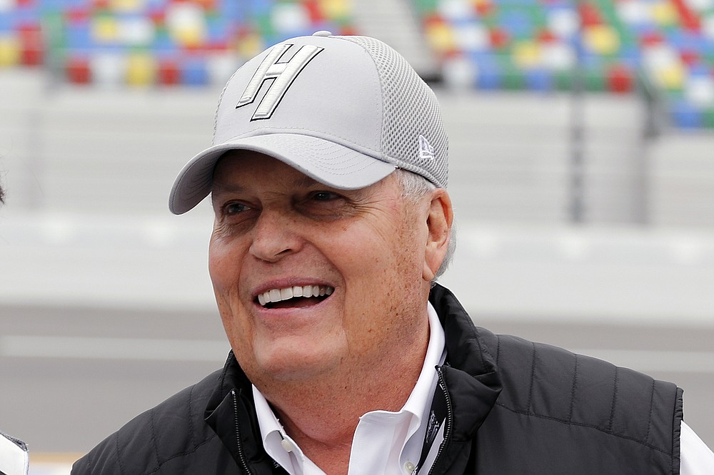 FILE - In this Feb. 10, 2019, file photo, NASCAR team owner Rick Hendrick laughs on pit road during qualifying for the Daytona 500 auto race at Daytona International Speedway, in Daytona Beach, Fla. Win the Coca-Cola 600 in Charlotte and Hendrick Motorsports would bump Richard Petty Enterprises for the most team wins in Cup Series history. (AP Photo/Terry Renna, File)