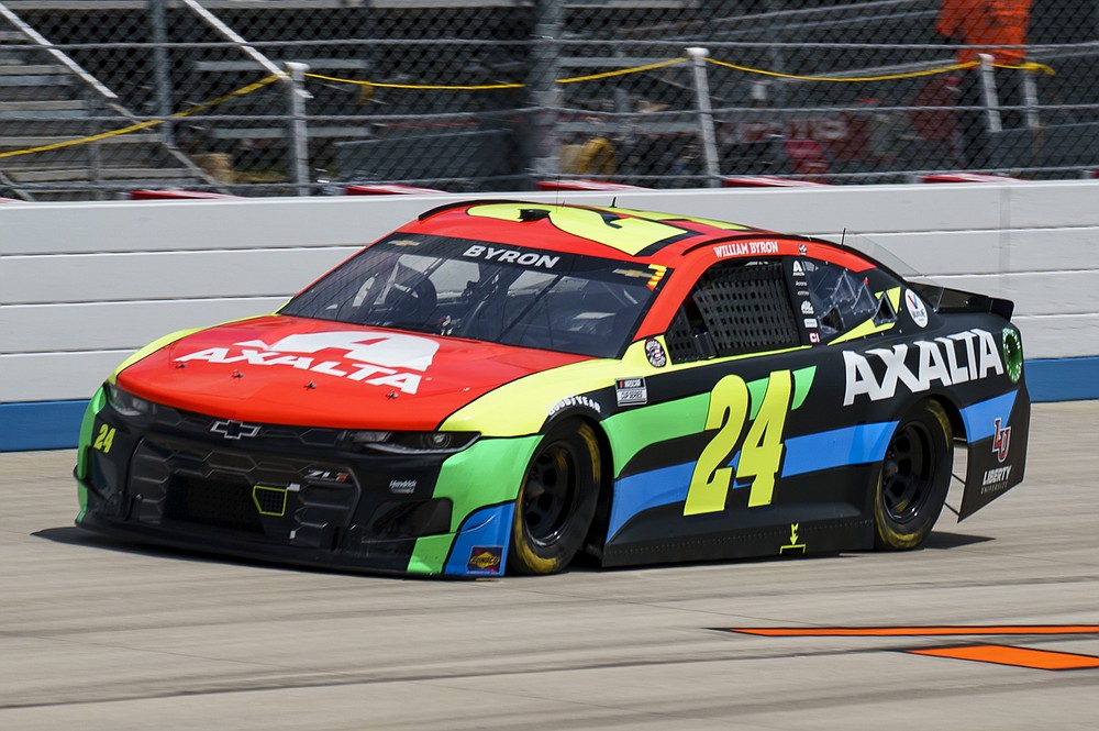 William Byron rounds the track during a NASCAR Cup Series auto race at Dover International Speedway, Sunday, May 16, 2021, in Dover, Del. (AP Photo/Chris Szagola)