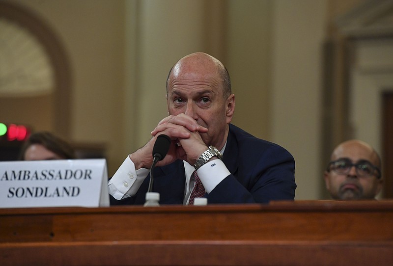 Gordon Sondland, then the ambassador to the European Union, testifies during the impeachment inquiry of President Donald Trump on Nov. 20, 2019. MUST CREDIT: Washington Post photo by Ricky Carioti