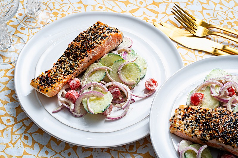 Everything Salmon With Cucumber and Red Onion Salad (For The Washington Post/Scott Suchman)