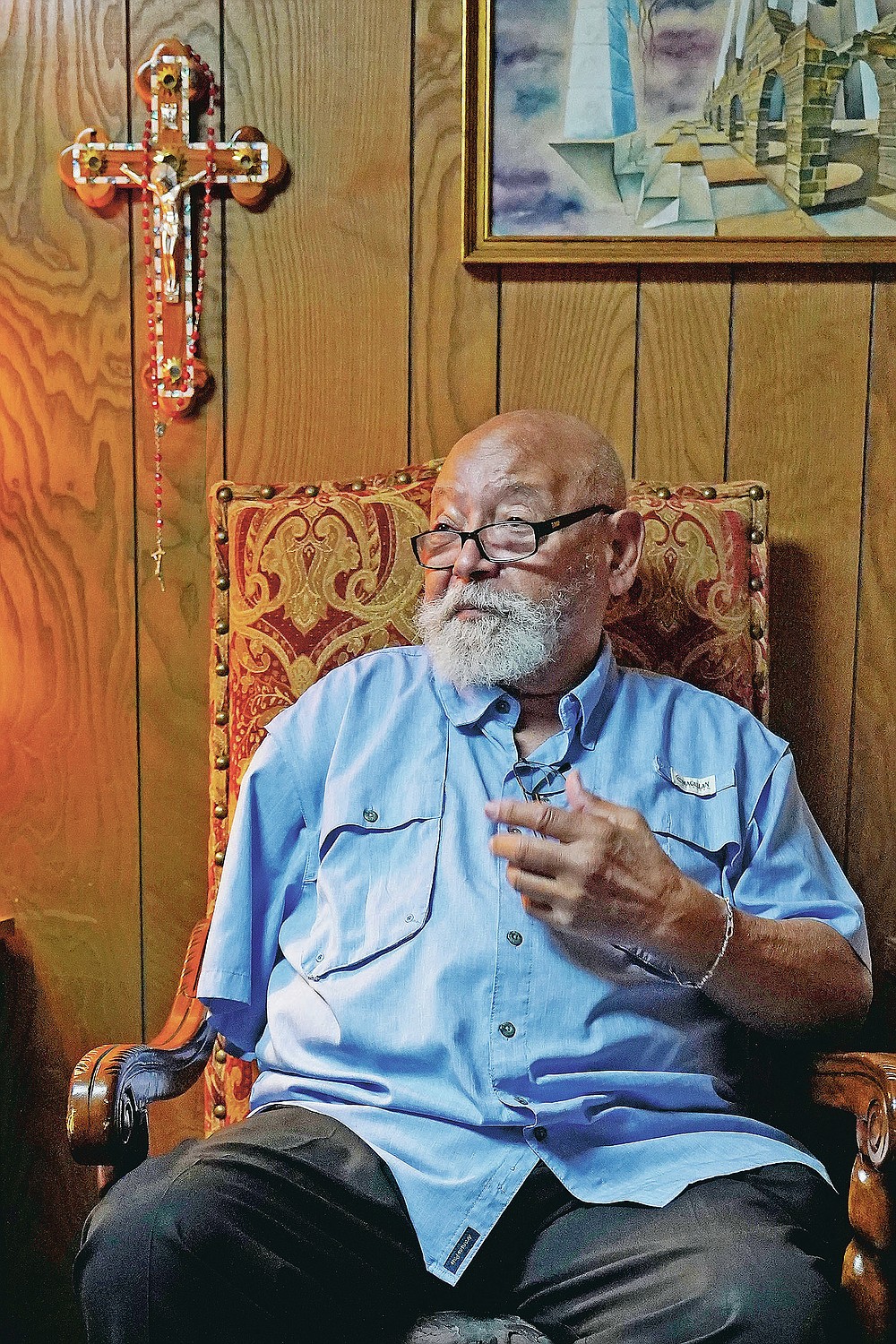 James Goodwin, owner of the Oklahoma Eagle newspaper, speaks during an interview Wednesday, April 14, 2021, in Tulsa, Okla. “Greenwood proved that if you had assets, you could accumulate wealth. ... It was not a matter of intelligence, that the Black man was inferior to white men. It disproved the whole idea that racial superiority was a fact of life." The Black newspaper was established in Tulsa a year after the massacre. (AP Photo/Sue Ogrocki)