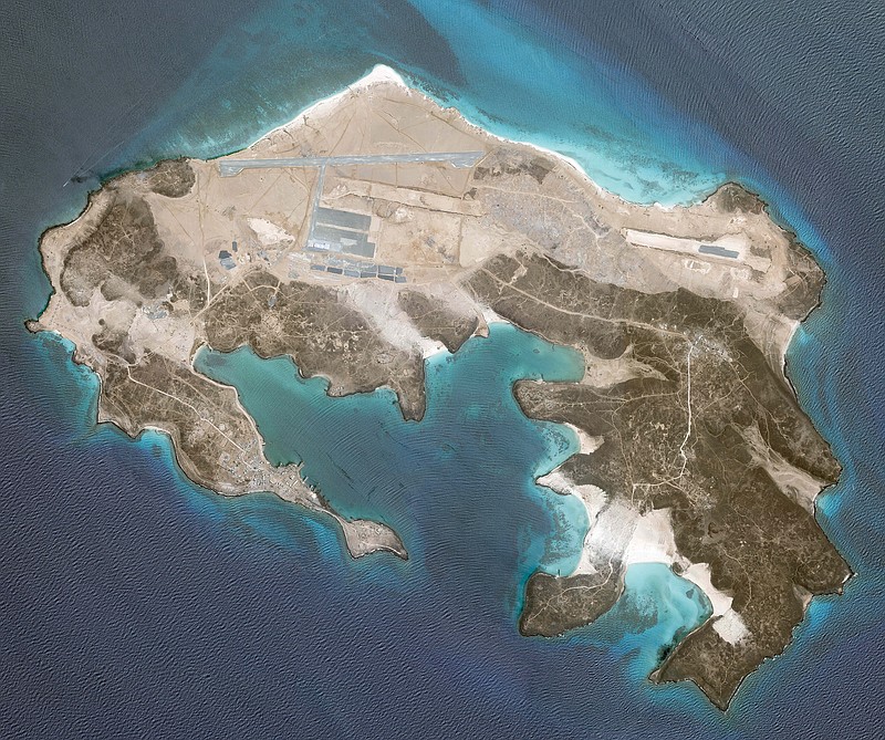 This Tuesday, May 25, 2021, satellite image released by Planet Labs Inc. shows a mysterious air base being built on Yemen's volcanic Mayun Island. Yemeni officials demanded answers Wednesday, May 26, 2021, after an Associated Press report highlighted a mysterious air base being built in the country on an island in one of the world's crucial maritime chokepoints. The AP report links the United Arab Emirates to the base's construction. (Planet Labs Inc. via AP)