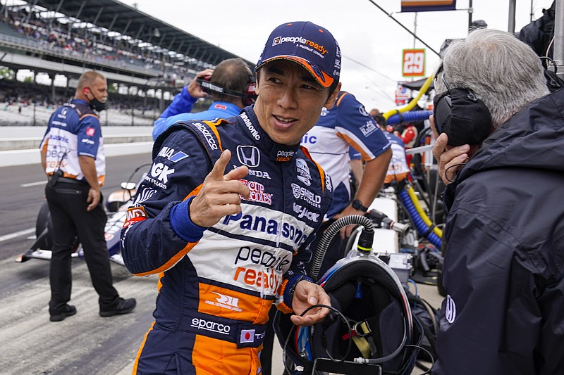 Takuma Sato, of Japan, prepares to drive during the final practice for the Indianapolis 500 auto race at Indianapolis Motor Speedway in Indianapolis, Friday, May 28, 2021. (AP Photo/Michael Conroy)