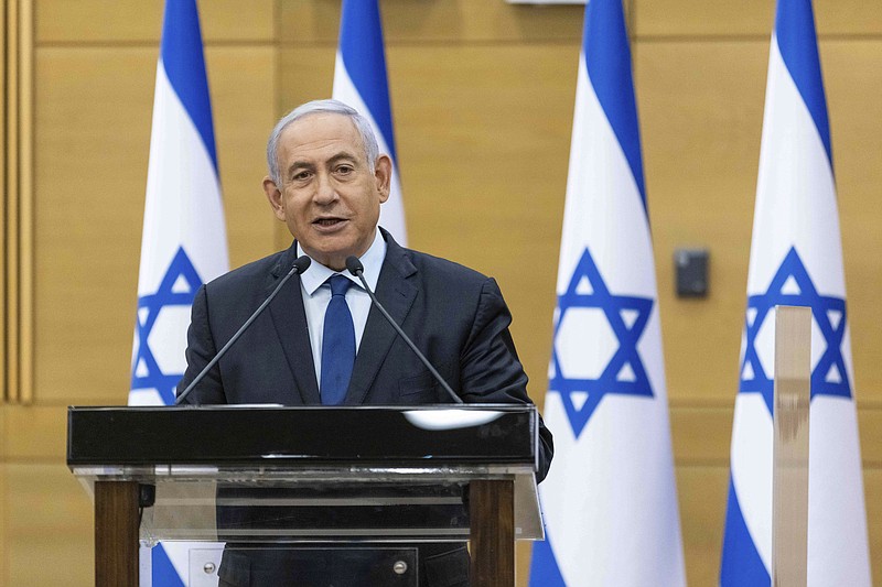 Israeli Prime Minister Benjamin Netanyahu speaks to the Israeli Parliament in Jerusalem, Sunday, May 30, 2021. (Yonatan Sindel/Pool via AP)