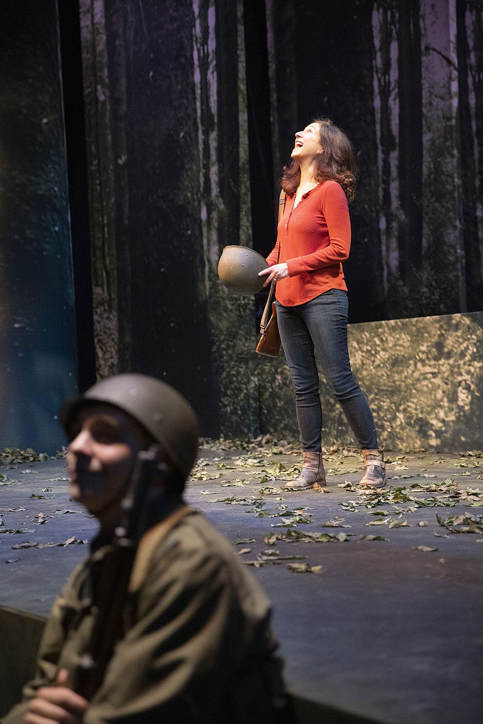 “In some respects, every play is personal,” says “My Father’s War” playwright Robert Ford of the challenges of writing such a deeply personal play. “It’s my feelings, my world view, my values on display up there. That said, this one is acutely personal. At a certain point in the writing of it, I had to remember that the character called Amy Herzberg in the play is ultimately a fiction. I had to stop asking myself, ‘What would Amy do?’ and instead make decisions about how ‘Amy’ would behave, what choices she would make, in service of the overall structure of the play. That aspect was incredibly difficult (and, in fact, I still mix up the two Amys in my head). What made this easy was the trove of amazing stories handed to me by my dad-in-law — vaudevillian, ironic, heartbreaking, deeply insightful. All I had to do was pick my faves and line them up in some sensible way, while discovering what it was that I wanted to say – which became the story that frames the play.”
(Courtesy Photo/Wesley Hitt)