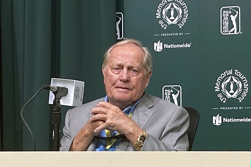 Jack Nicklaus speaks ahead of this week's Memorial Tournament at Muirfield Village Golf Club in Dublin, Ohio, Tuesday, June 1, 2021. Nicklaus remains a relevant voice in the game without having played in 16 years. (AP Photo/Doug Ferguson)
