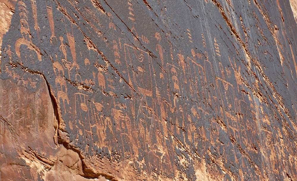 The Butler Wash petroglyph panel, seen here in April 2021, is along the San Juan River.
(NWA Democrat-Gazette/David Gottschalk)