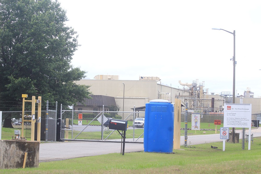 The north entrance to the Owens Corning plant in the Fort Smith area is seen Wednesday, June 2, 2021.