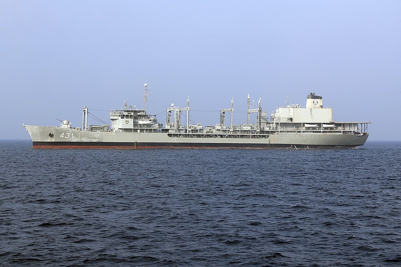 This undated photo provided by the Iranian army shows navy's support ship Kharg. The Kharg, the largest warship in the Iranian navy, caught fire and later sank Wednesday, June 2, 2021 in the Gulf of Oman under unclear circumstances, semiofficial news agencies reported. (Iranian army via AP)