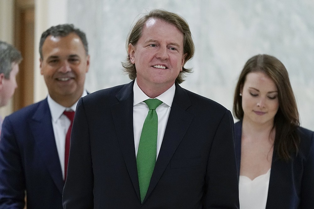 Former White House counsel Don McGahn arrives to meet with the House Judiciary Committee on Capitol Hill in Washington, Friday, June 4, 2021. The committee will question McGahn behind closed doors on Friday, two years after House Democrats originally sought his testimony as part of investigations into former President Donald Trump. (AP Photo/Patrick Semansky)