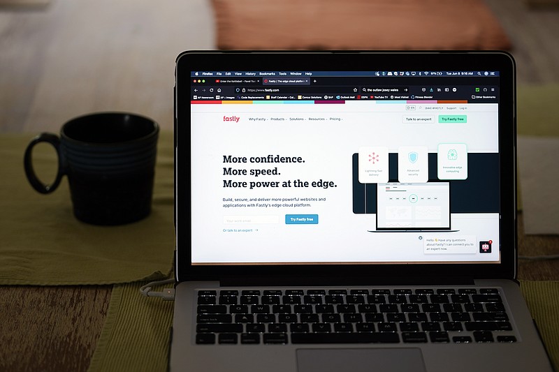 The Fastly home page is seen on Tuesday, June 8, 2021, in Los Angeles. Dozens of websites briefly went offline around the globe Tuesday, including CNN, The New York Times and Britain's government home page, after an outage at the cloud service Fastly. The incident illustrates how vital a small number of behind-the-scenes companies have become to running the internet. (AP Photo/Marcio Jose Sanchez)