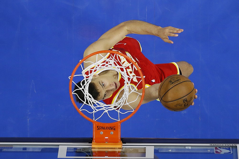 Atlanta Hawks' Bogdan Bogdanovic goes up for a shot during the second half of Game 2 in a second-round NBA basketball playoff series against the Philadelphia 76ers, Tuesday, June 8, 2021, in Philadelphia. (AP Photo/Matt Slocum)