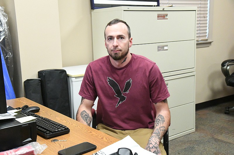 Sean Willits has started working as the Hot Springs Police Department’s peer recovery support specialist, a new program the department is offering designed to assist drug addicts in getting the resources to get clean. - Photo by Tanner Newton of The Sentinel-Record