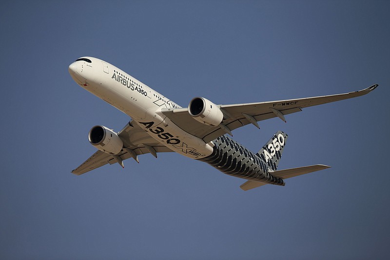 An Airbus A350 XWB aircraft at the 14th Dubai Air Show at Dubai World Central (DWC) in Dubai, United Arab Emirates, on Nov. 8, 2015. MUST CREDIT: Bloomberg photo by Jasper Juinen.