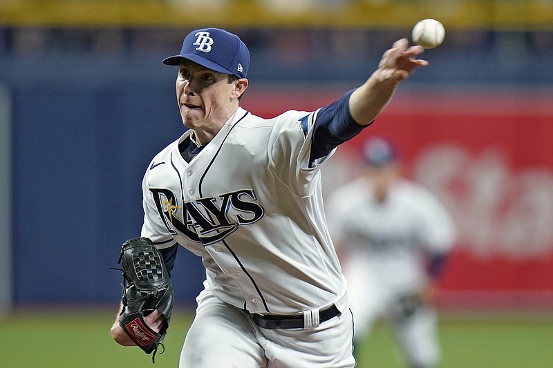 Tampa Bay Rays starting pitcher Ryan Yarbrough delivers to the Baltimore Orioles during the first inning of a baseball game Friday, June 11, 2021, in St. Petersburg, Fla. (AP Photo/Chris O'Meara)