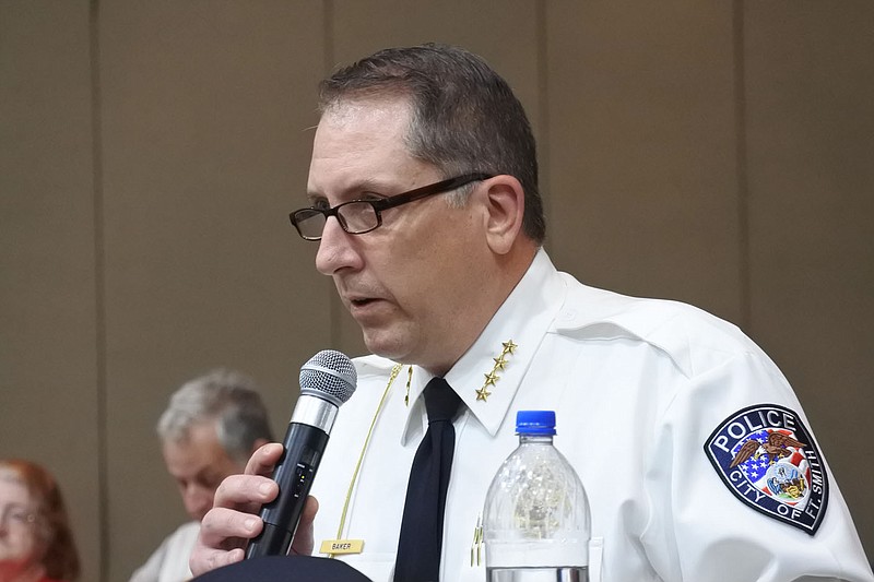 Fort Smith Police Chief Danny Baker presents the Police Department’s 2020 Annual Report during the Fort Smith Board of Directors study session May 25. 
(NWA Democrat-Gazette/Thomas Saccente)
