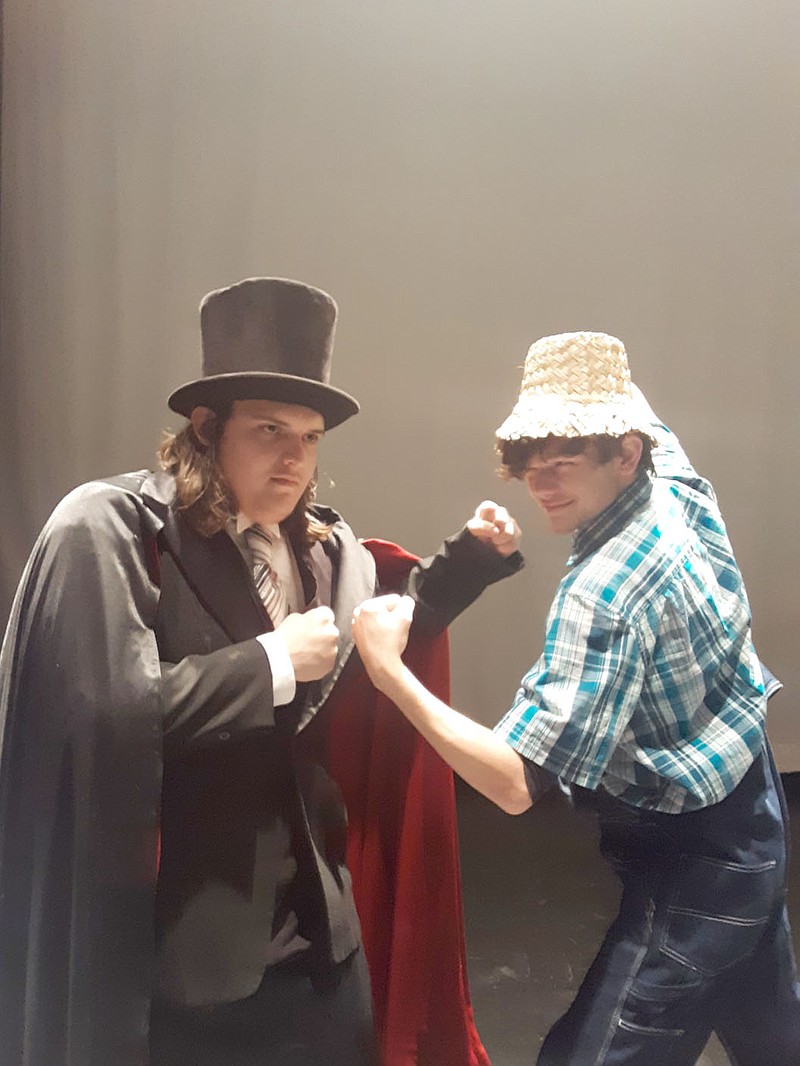 COURTESY PHOTO Hero Billy takes on Villain Cribbs in MCHS Drama Summer Play, "The Fallen! Or Can He Be Saved?" It will be presented Tuesday, June 29, 6 p.m., at McDonald County Performing Arts Center.