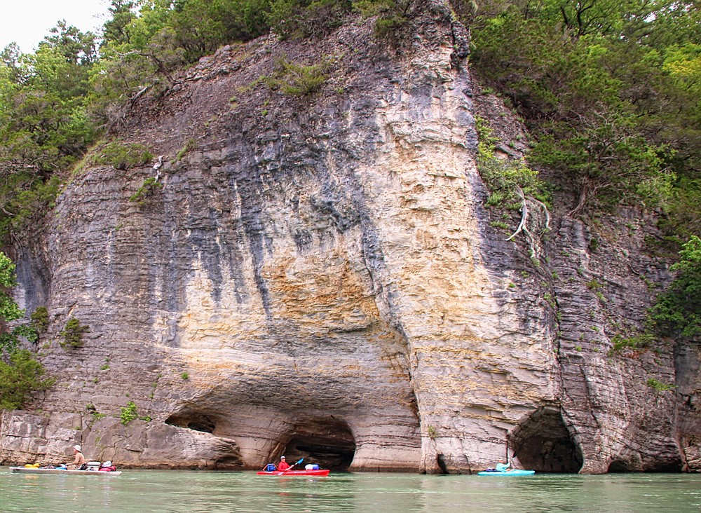 Members of the Arkansas Nature Lovers Meetup group check out Skull Rock during a three-day camping float trip May 28-30, 2021, on the lower Buffalo National River.
(Special to the Democrat-Gazette/Bob Robinson)