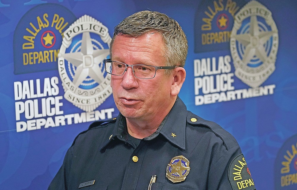 In this May 11, 2021, photo Dallas deputy police chief William Griffith speaks about recruiting cadets for the department during an interview in Dallas. (AP Photo/LM Otero)