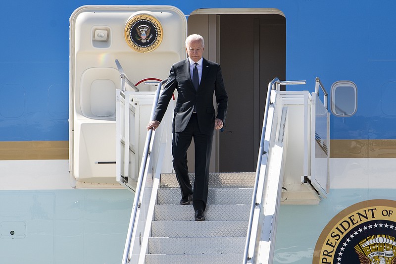 US president Joe Biden arrives in Geneva, Switzerland, Tuesday, June 15, 2021 one day before the US - Russia summit. The meeting between US President Joe Biden and Russian President Vladimir Putin is scheduled in Geneva for Wednesday, June 16, 2021. (Martial Trezzini/Keystone via AP, Pool)