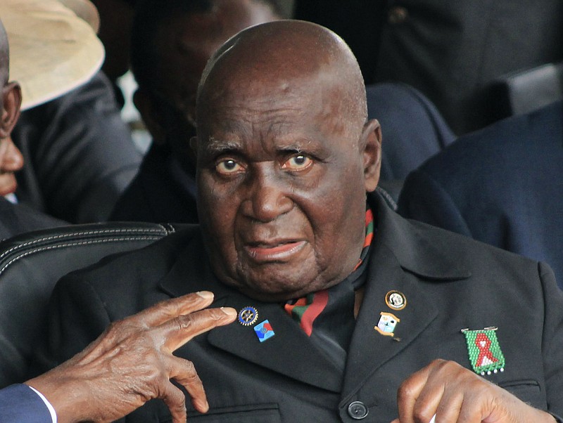 In this Jan. 25, 2015, file photo, former Zambia president Kenneth Kaunda, attends the inauguration ceremony of the Patriotic Front's Edgar Lungu, in Lusaka. Zambia’s first president Kenneth Kaunda has died at the age of 97, the country's president Edward Lungu announced Thursday. - AP Photo/Moses Mwape, File