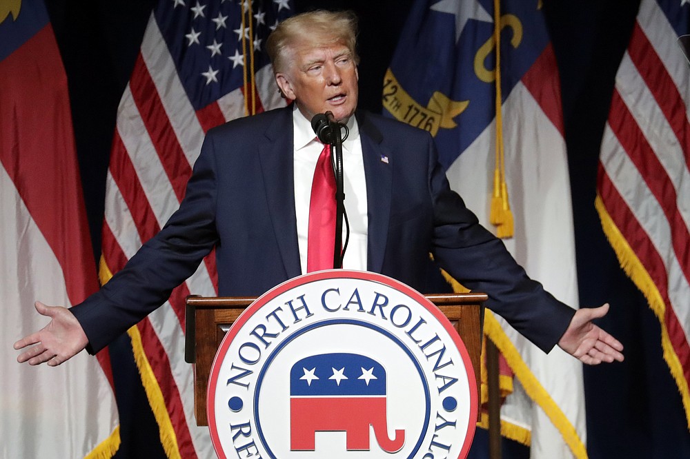 Former President Donald Trump speaks at the North Carolina Republican Convention on Saturday June 5, 2021 in Greenville, NC (AP Photo / Chris Seward)