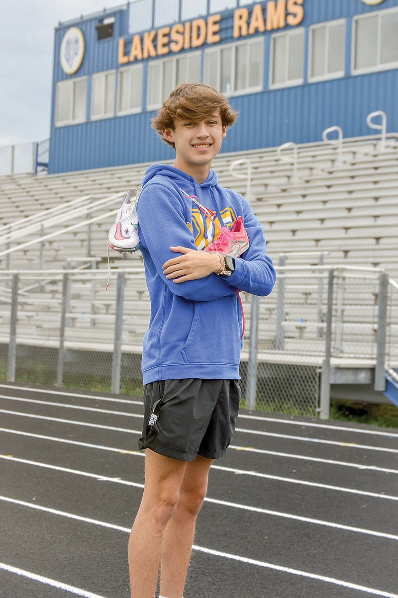 Lakeside's Dylan Dew stands on the track at Chick Austin Field on June 2. - Photo by Brandon Smith of The Sentinel-Record