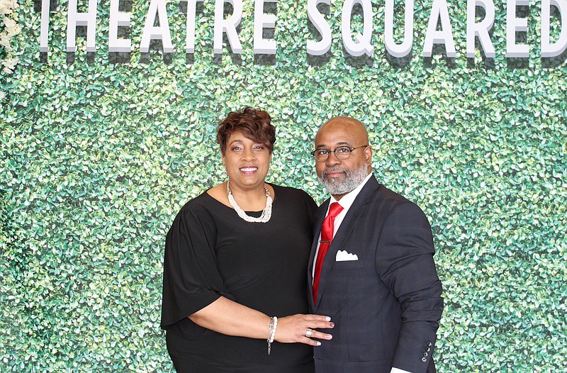 Rev. Jacinda Smith and Pastor Curtiss P. Smith, TheatreSquared 2021 Special Award for Community Impact recipients, stand for a photo at the T2 Gala 20212 for Education and Access on June 3 at the Fayetteville Public Library.
(NWA Democrat-Gazette/Carin Schoppmeyer)